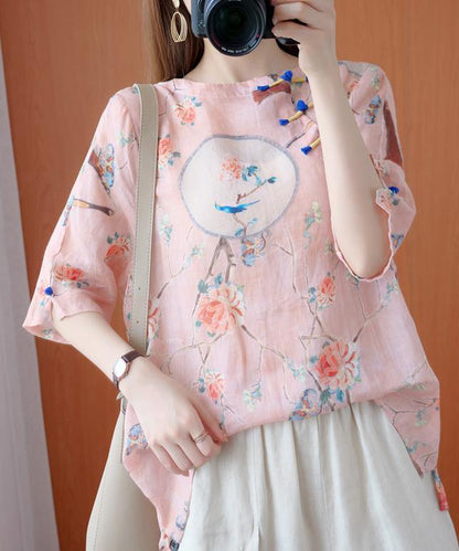 O Neck Half Sleeve Blouses for Shirts Pink Print Tops