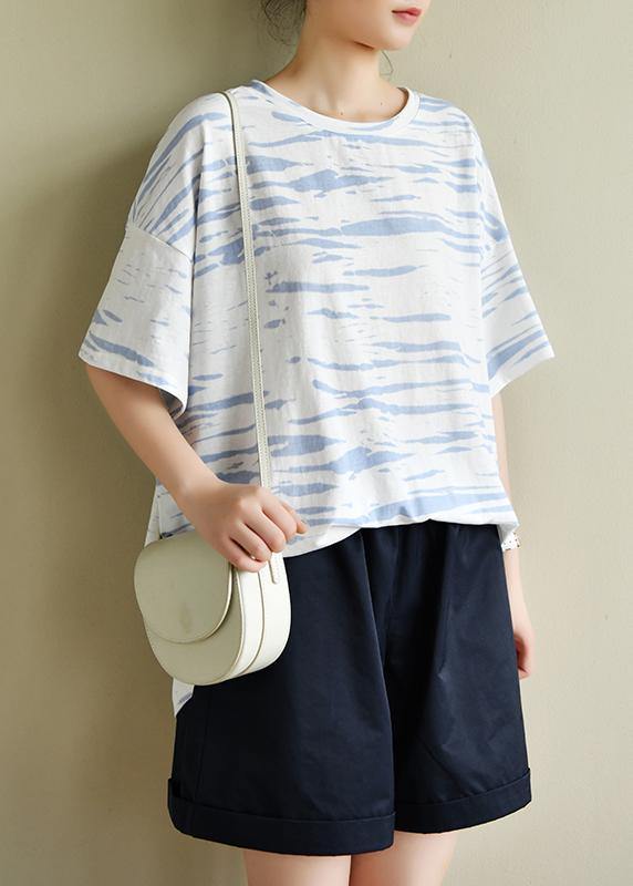 O Neck Half Sleeve Summer Shirts Wardrobes White Striped Top