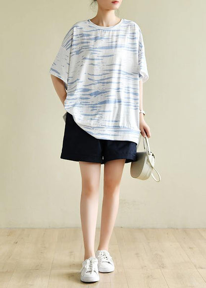 O Neck Half Sleeve Summer Shirts Wardrobes White Striped Top