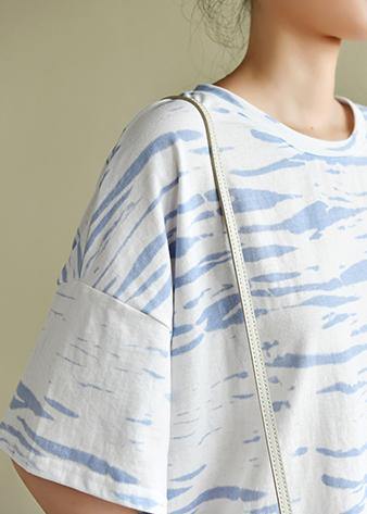 O Neck Half Sleeve Summer Shirts Wardrobes White Striped Top