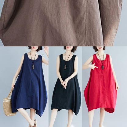 O Neck Linen Quilting Dresses Ideas Khaki Sleeveless Dress Summer