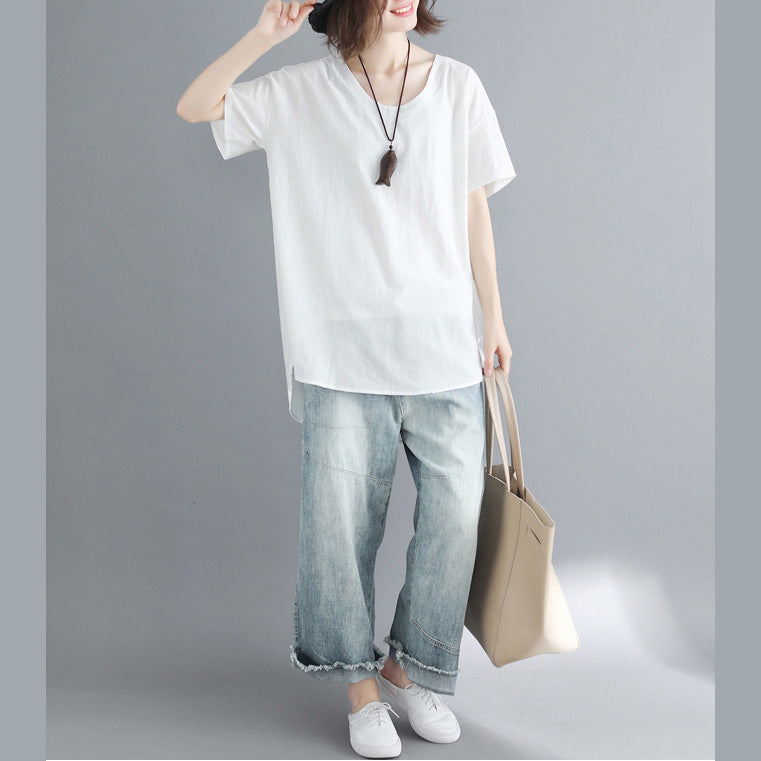 O Neck Linen Tunic Top Work White Oversized Top