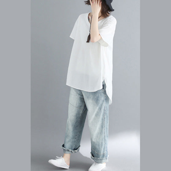 O Neck Linen Tunic Top Work White Oversized Top