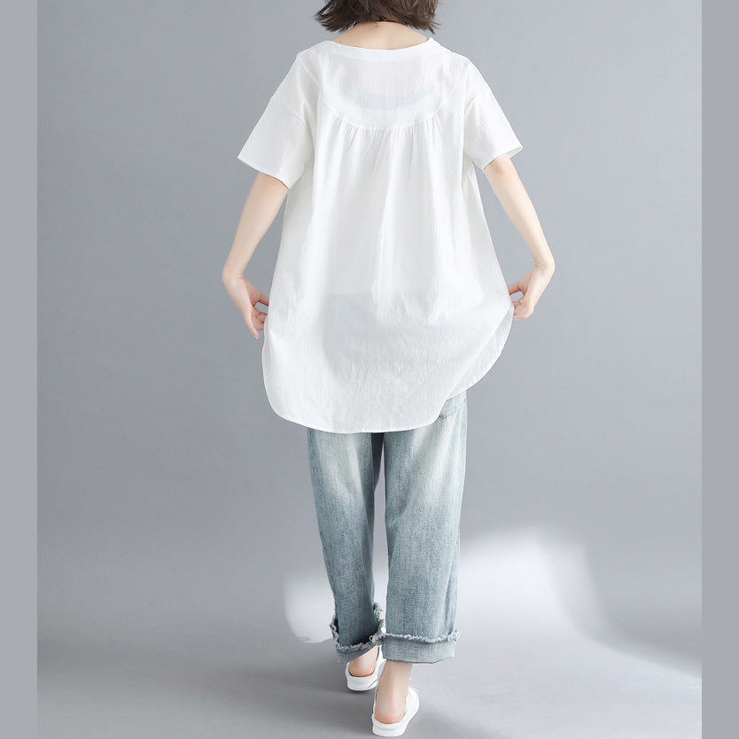 O Neck Linen Tunic Top Work White Oversized Top