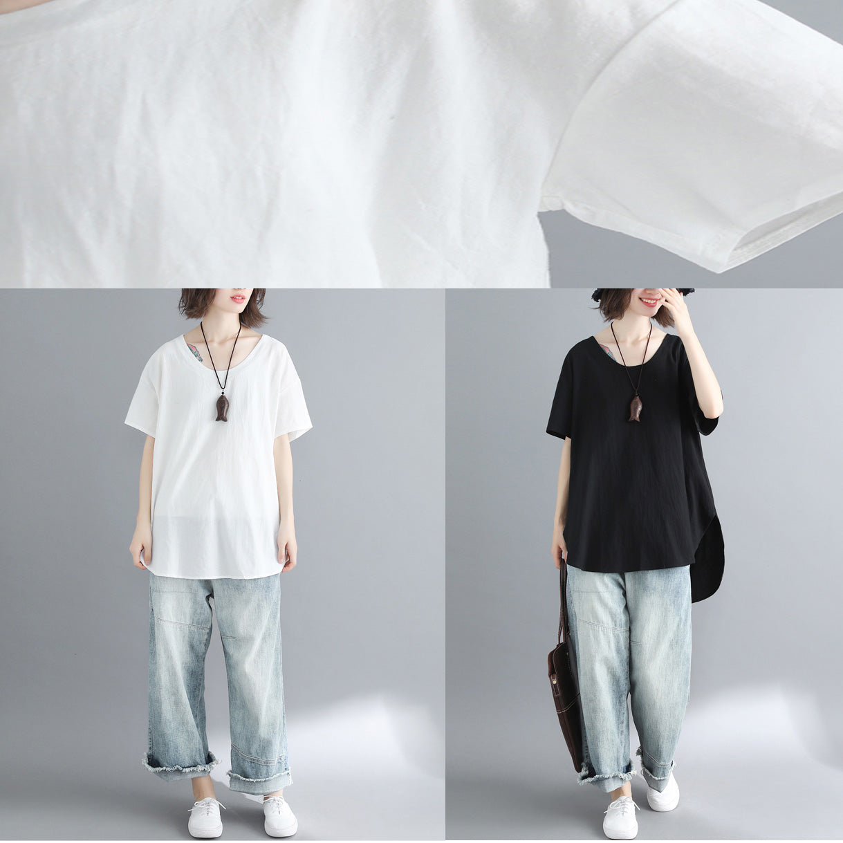 O Neck Linen Tunic Top Work White Oversized Top