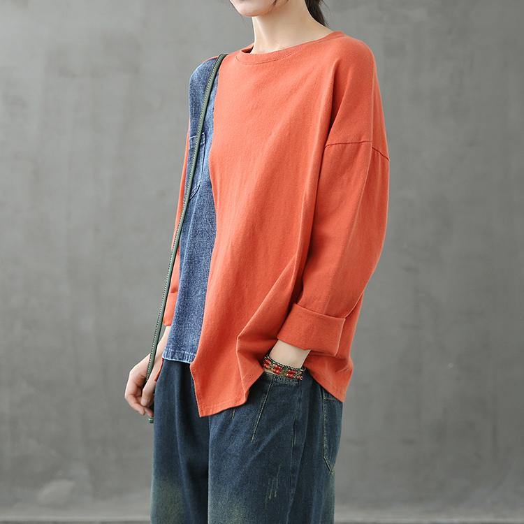 O Neck Patchwork Clothes Photography Orange Tops