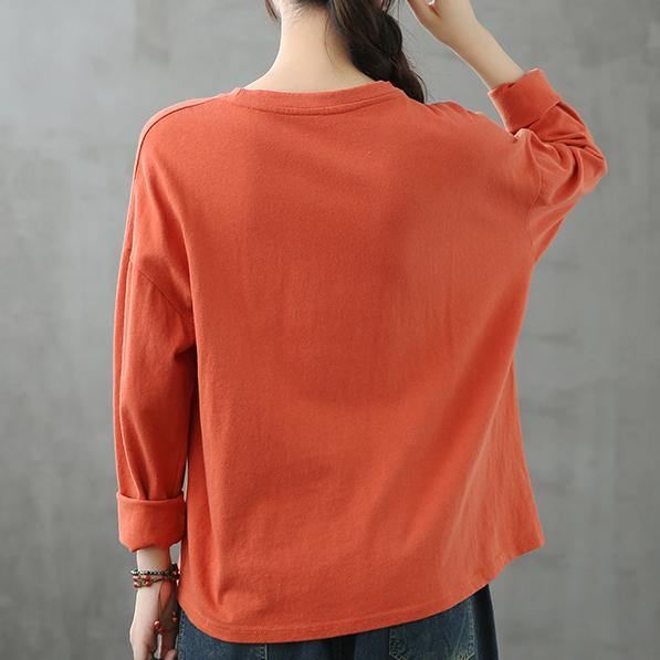 O Neck Patchwork Clothes Photography Orange Tops