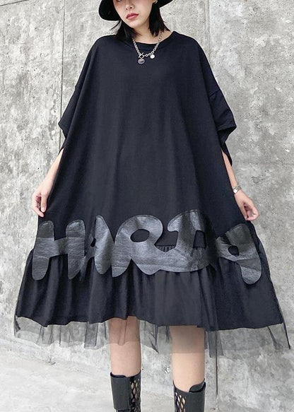 O Neck Patchwork Tulle Clothes Black Dresses