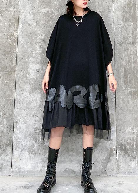 O Neck Patchwork Tulle Clothes Black Dresses