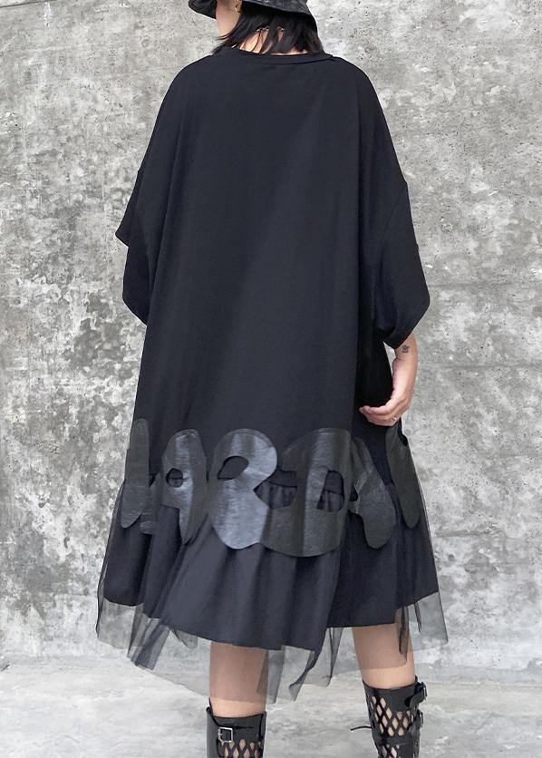 O Neck Patchwork Tulle Clothes Black Dresses