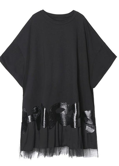 O Neck Patchwork Tulle Clothes Black Dresses