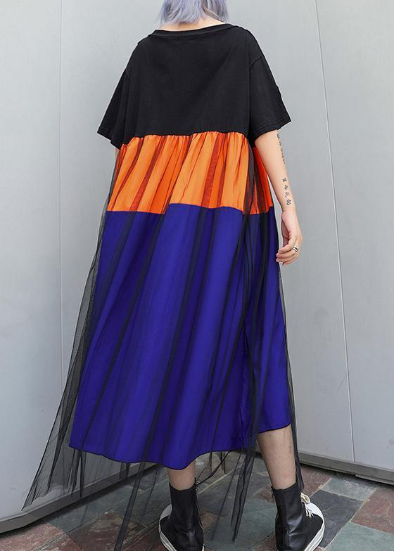 O Neck Patchwork Tulle Cotton Clothes for Blue Dresses Summer