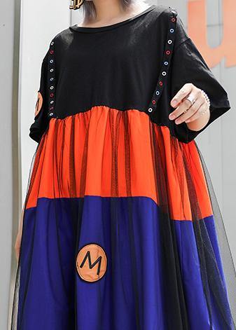 O Neck Patchwork Tulle Cotton Clothes for Blue Dresses Summer