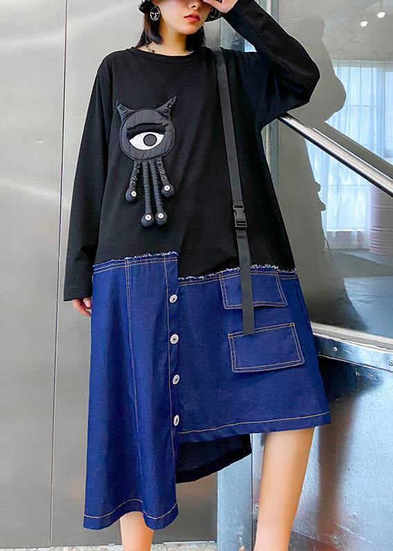 O Neck Patchwork Tunics for Shape Black Dress