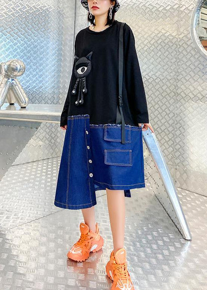 O Neck Patchwork Tunics for Shape Black Dress