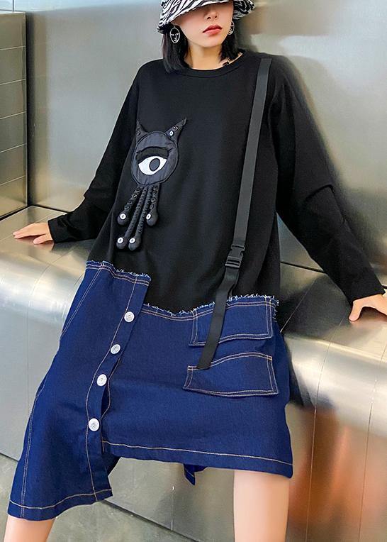 O Neck Patchwork Tunics for Shape Black Dress