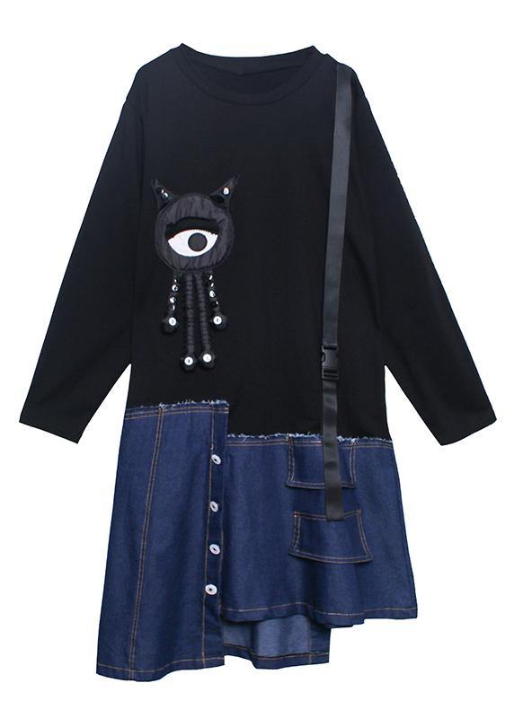 O Neck Patchwork Tunics for Shape Black Dress