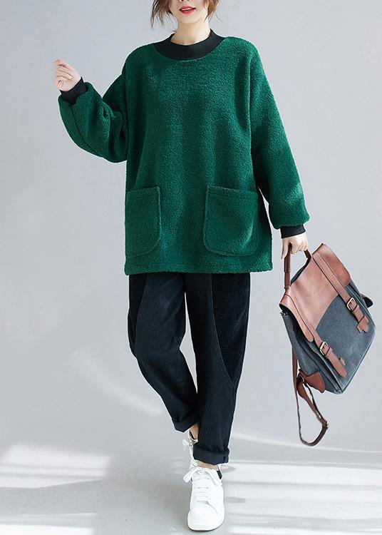 O Neck Pockets Clothes for Tutorials Green Shirt