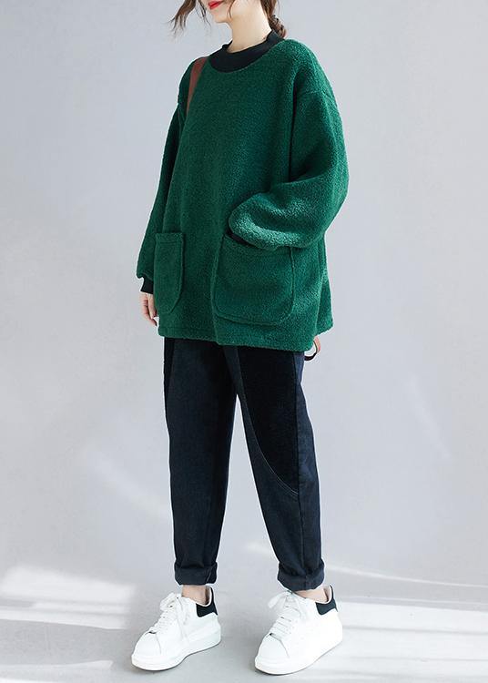 O Neck Pockets Clothes for Tutorials Green Shirt