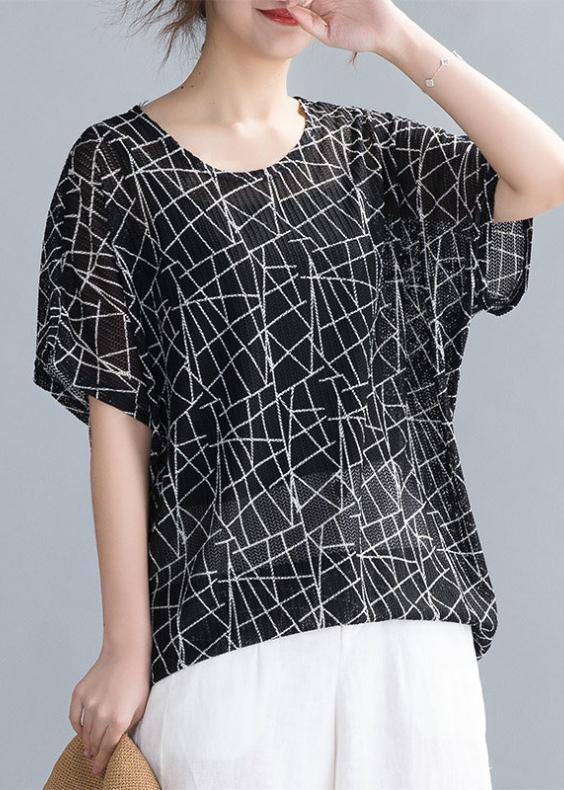 O Neck Shirts Inspiration Black Print Top