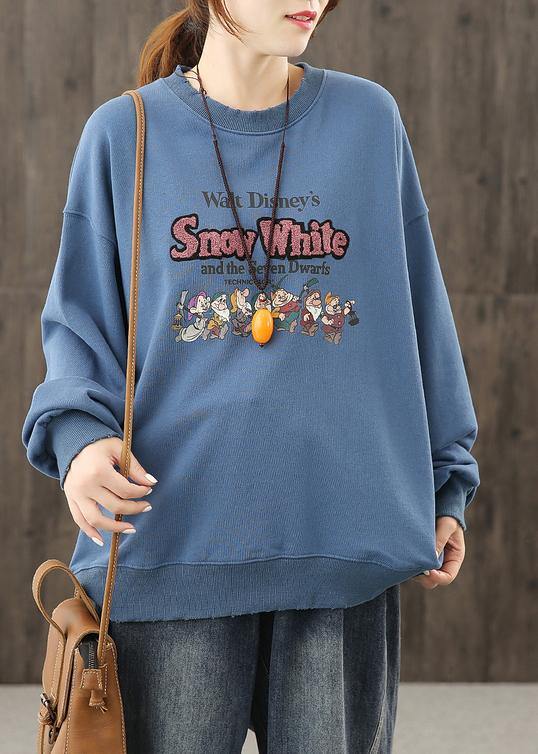 Bohemian o neck top silhouette Shape blue Cartoon print top