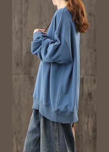 Bohemian o neck top silhouette Shape blue Cartoon print top