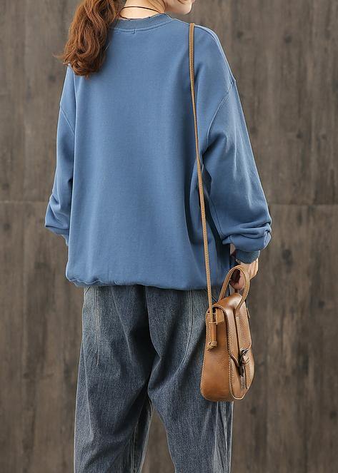 Bohemian o neck top silhouette Shape blue Cartoon print top