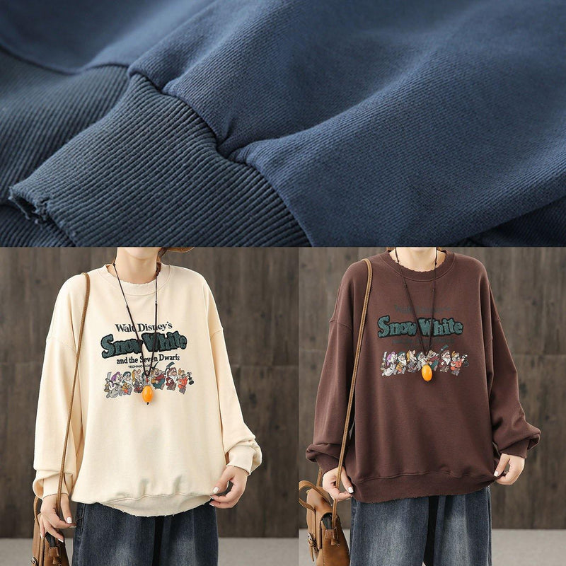 O Neck Top Silhouette Shape Blue Cartoon Print Top