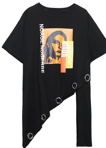 Sold-out Orange Cotton Clothes O Neck Asymmetric Oversized Summer Top