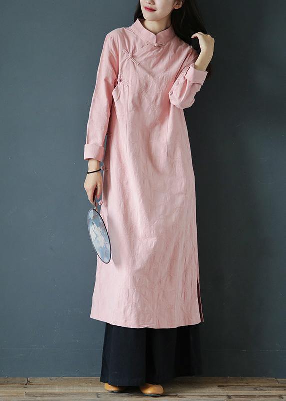 Pink Wardrobes Stand Collar Chinese Button Traveling Dress