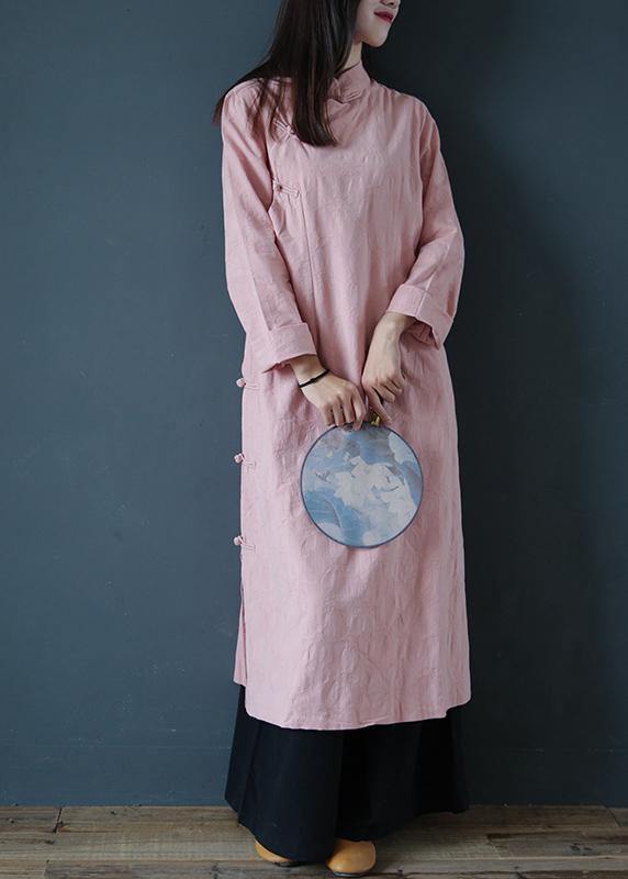 Pink Wardrobes Stand Collar Chinese Button Traveling Dress