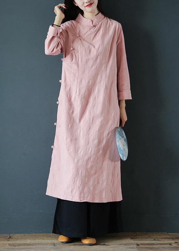 Pink Wardrobes Stand Collar Chinese Button Traveling Dress