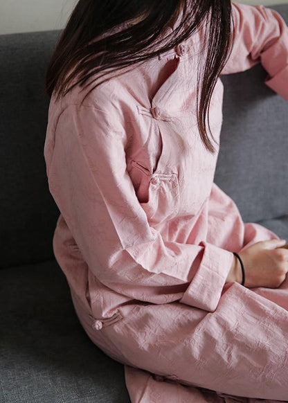 Pink Wardrobes Stand Collar Chinese Button Traveling Dress