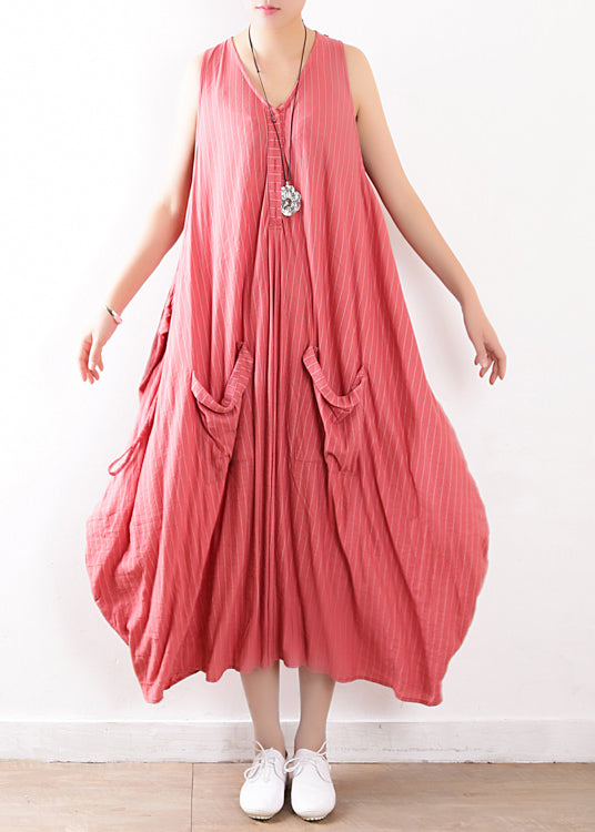 Pink Linen Robes Fabrics O Neck Clothing Summer Dress