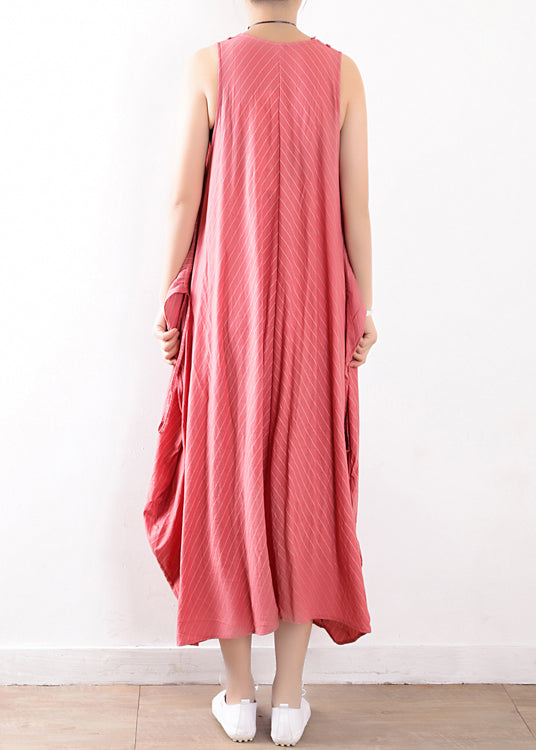 Pink Linen Robes Fabrics O Neck Clothing Summer Dress
