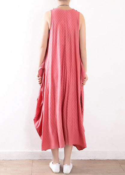 Pink Linen Robes Fabrics O Neck Clothing Summer Dress
