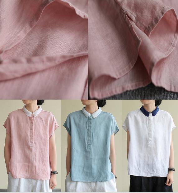 Pink Linen Clothes Lapel Side Open Short Top
