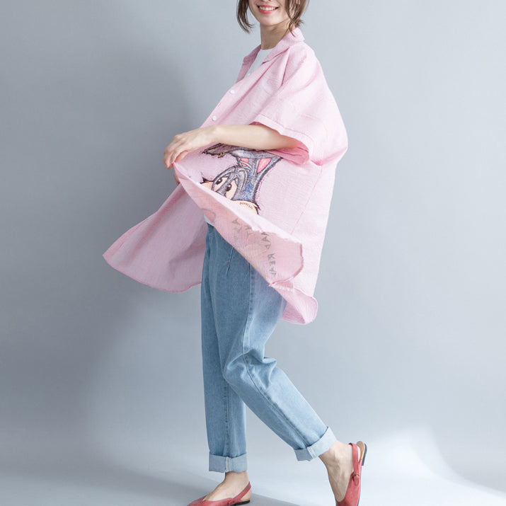 Pink Striped Cotton Clothes Sweets Outfits Lapel Embroidery Daily Dresses