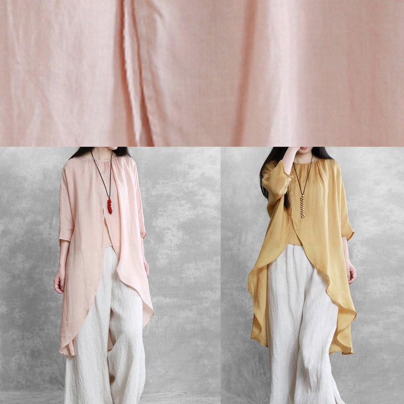 Pink Tops O Neck Asymmetric Short Blouses