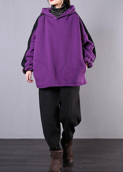 Bohemian purple cotton top hooded patchwork short fall shirts
