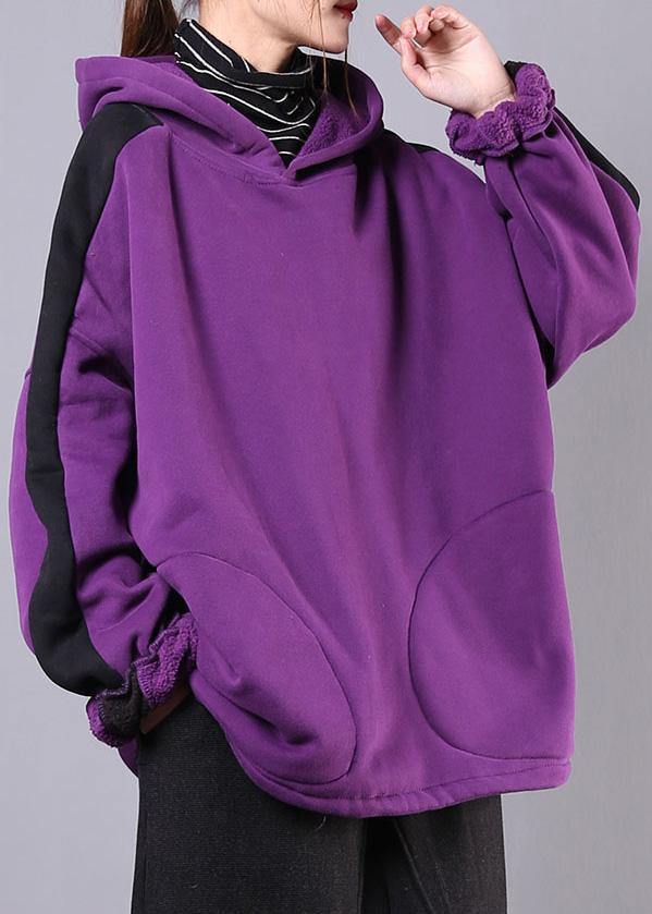 Bohemian purple cotton top hooded patchwork short fall shirts