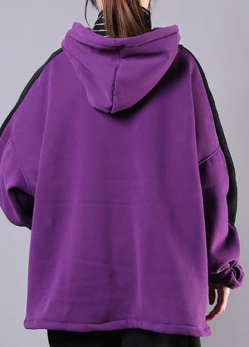 Bohemian purple cotton top hooded patchwork short fall shirts