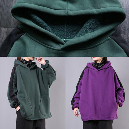 Bohemian purple cotton top hooded patchwork short fall shirts