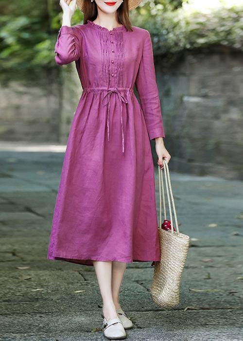 Purple Red Clothes for Ruffled Drawstring Maxi Spring Dress