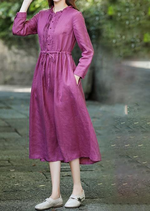 Purple Red Clothes for Ruffled Drawstring Maxi Spring Dress