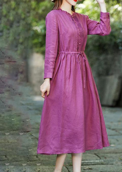 Purple Red Clothes for Ruffled Drawstring Maxi Spring Dress