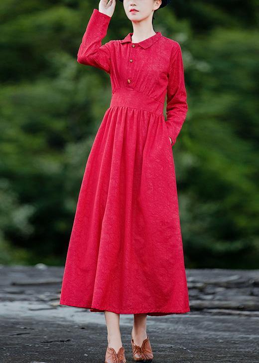 Red Jacquard Clothes for Lapel Patchwork Dresses Spring Dresses