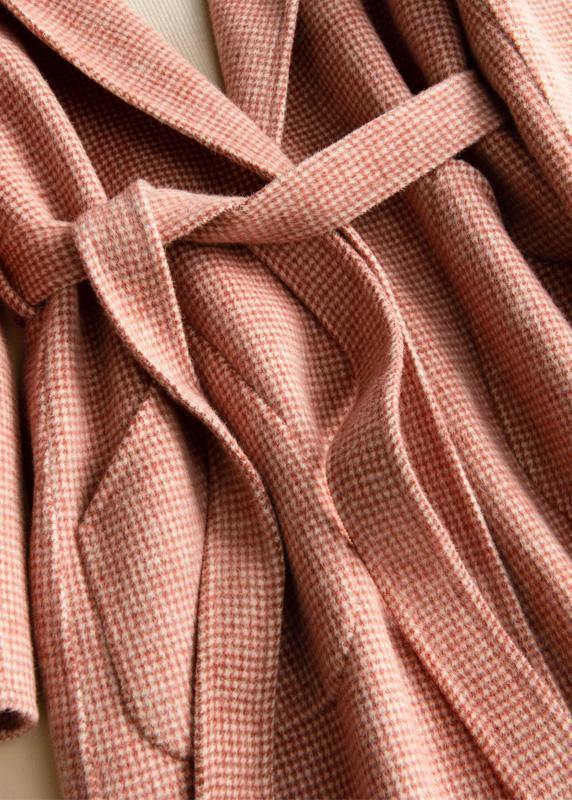 Red Plaid Fine Clothes Fabrics Hooded Tie Waist Woolen Coats