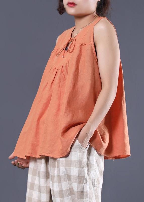 Sleeveless Cotton Tunic Top Work Outfits Orange Blouse Summer