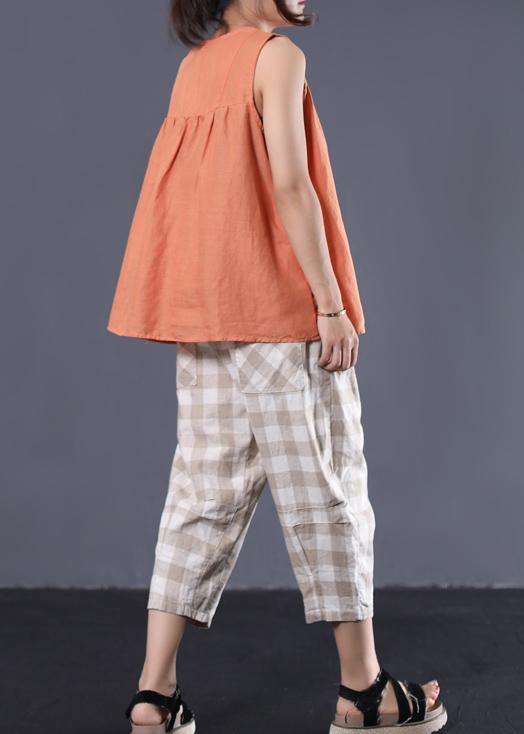 Sleeveless Cotton Tunic Top Work Outfits Orange Blouse Summer